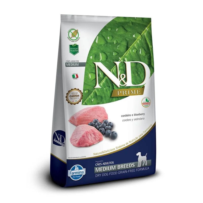 Ra  o Seca N D Prime para C es Adultos Porte M dio Cordeiro e Blueberry 10 1kg 0
