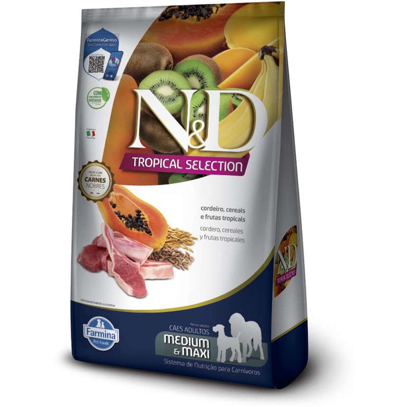 Ra  o Seca N D Tropical Selection para C es Adultos Porte M dio e Grande Cordeiro  Cereais e Frutas Tropicais 10kg 2