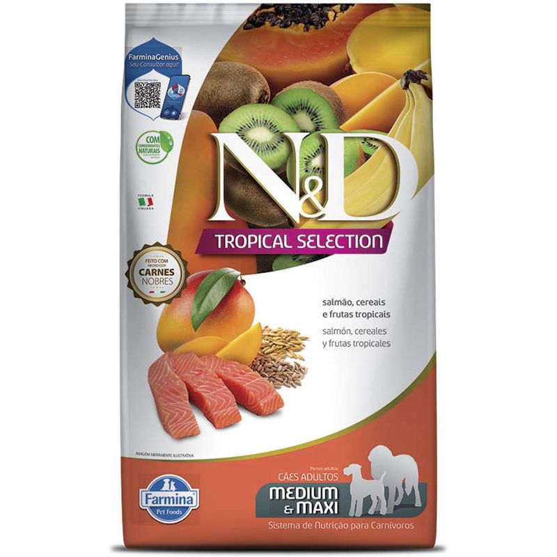 Ra  o Seca N D Tropical Selection para C es Adultos Porte M dio e Grande Salm o  Cereais e Frutas Tropicais 10kg 4