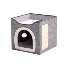 Casa Cubo Animaux com Arranhador e Brinquedo para Gatos Cinza