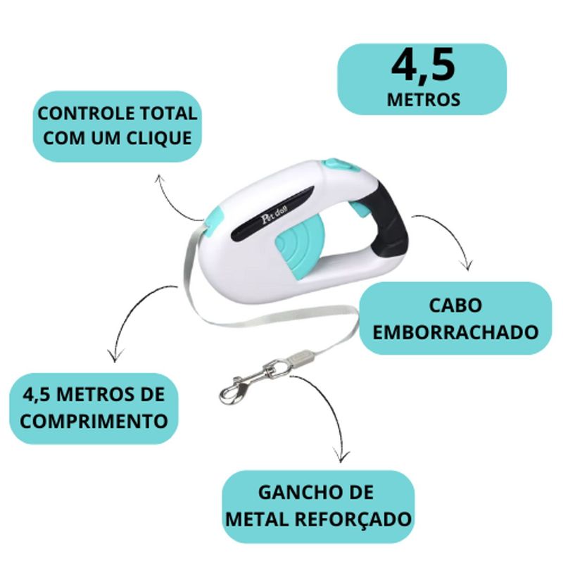 Guia Retr til Animaux Retangular 2 para Coleira Passeio para C es Porte Pequeno e M dio Azul 4 5m 2