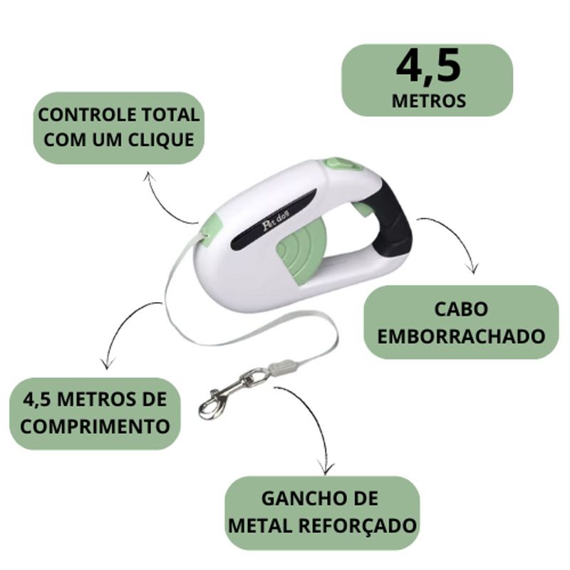 Guia Retr til Animaux Retangular 2 para Coleira Passeio para C es Porte Pequeno e M dio Verde 4 5m 2