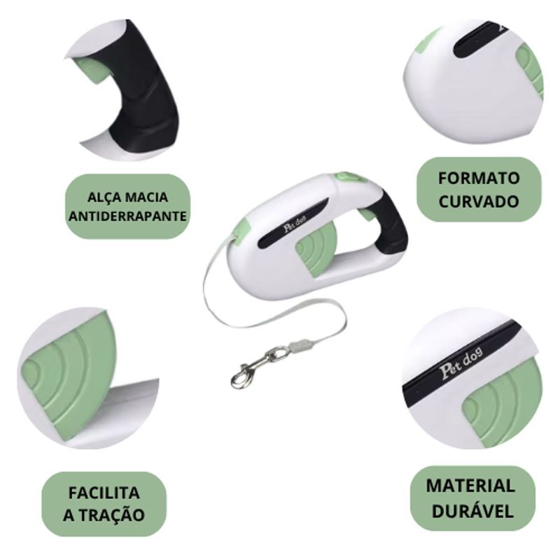 Guia Retr til Animaux Retangular 2 para Coleira Passeio para C es Porte Pequeno e M dio Verde 4 5m 3