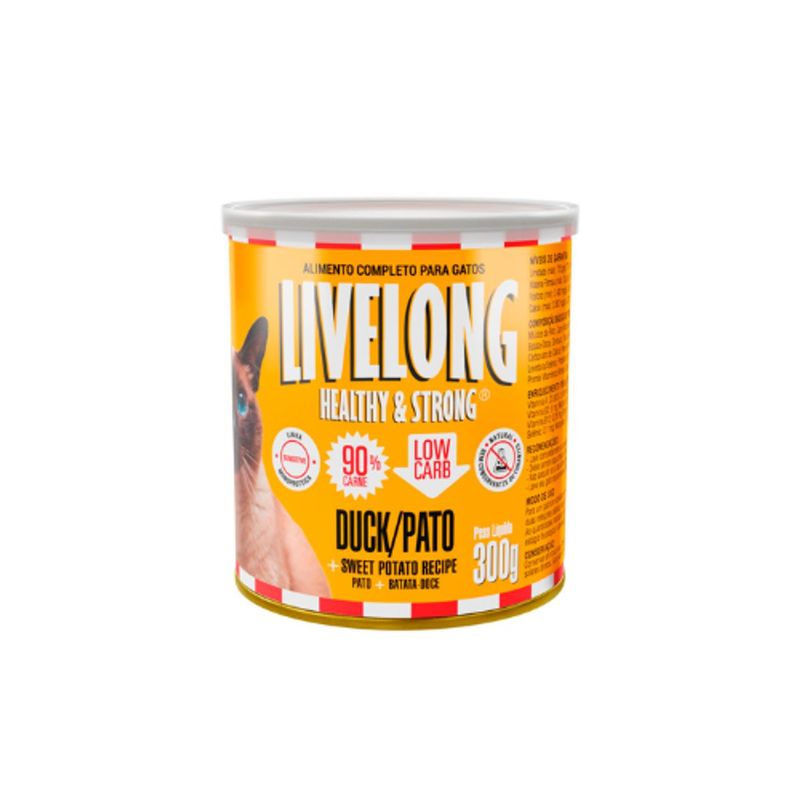 Alimento Natural Livelong para Gatos Pato 300g 0