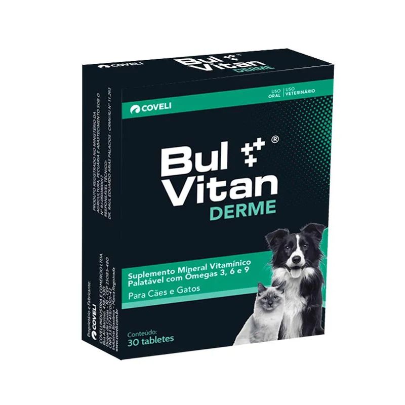 Suplemento Vitam nico Coveli Bulvitan Derme para C es e Gatos - Cont m 20 tabletes 0