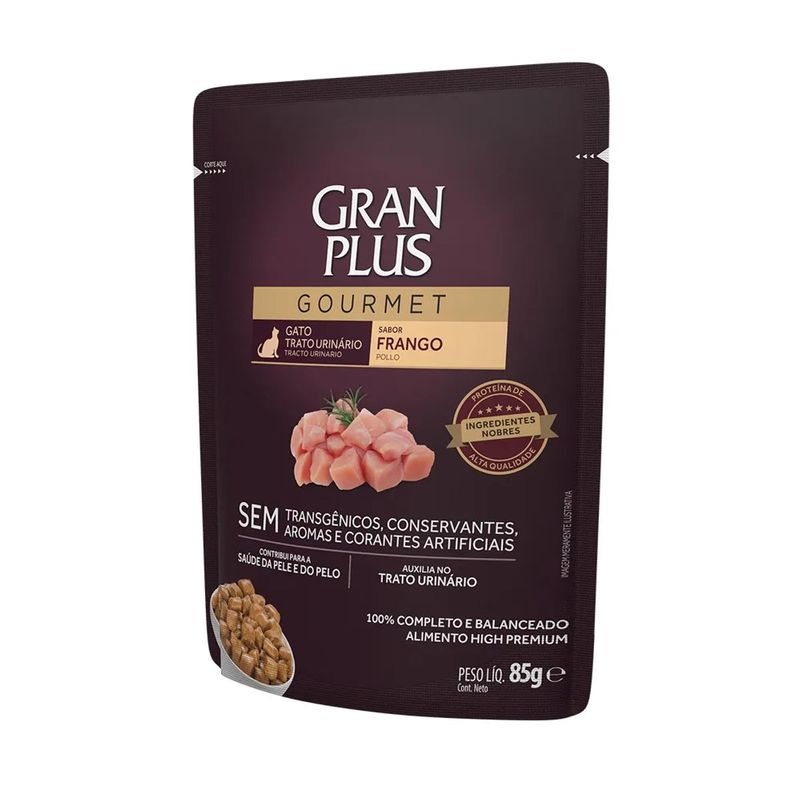 racao-umida-granplus-gourmet-trato-urinario-para-gatos-adultos-frango-85g-1 jpg