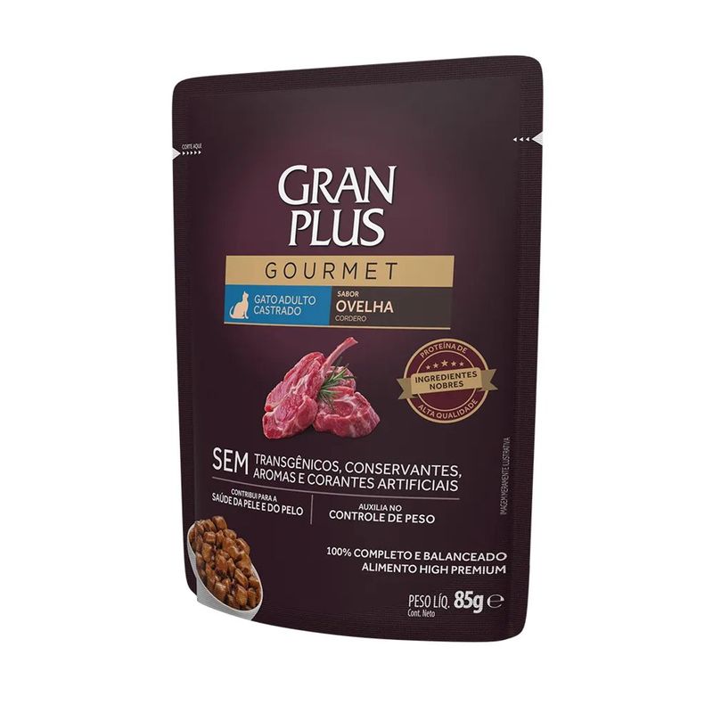 Ra  o  mida GranPlus Gourmet para Gatos Adultos Castrados Ovelha 85g 1