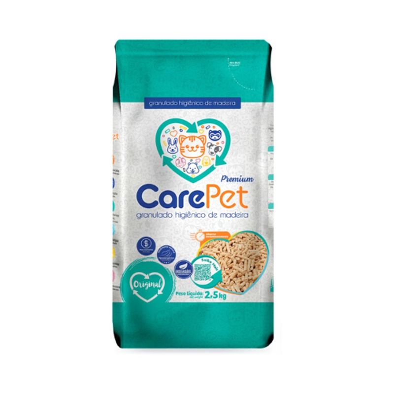 Granulado Higi nico de Madeira CarePet Premium Original para Gatos 2 5kg 0