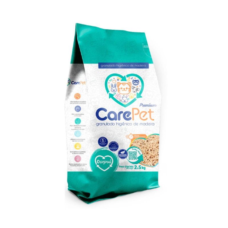 Granulado Higi nico de Madeira CarePet Premium Original para Gatos 2 5kg 1