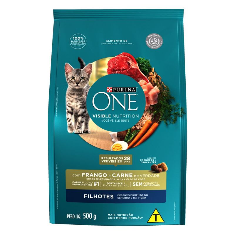 Ra  o Seca One Visible Nutrition para Gatos Filhotes Frango e Carne 500g 0