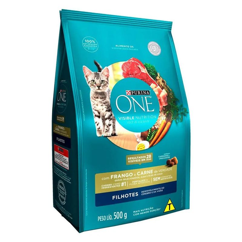Ra  o Seca One Visible Nutrition para Gatos Filhotes Frango e Carne 500g 1