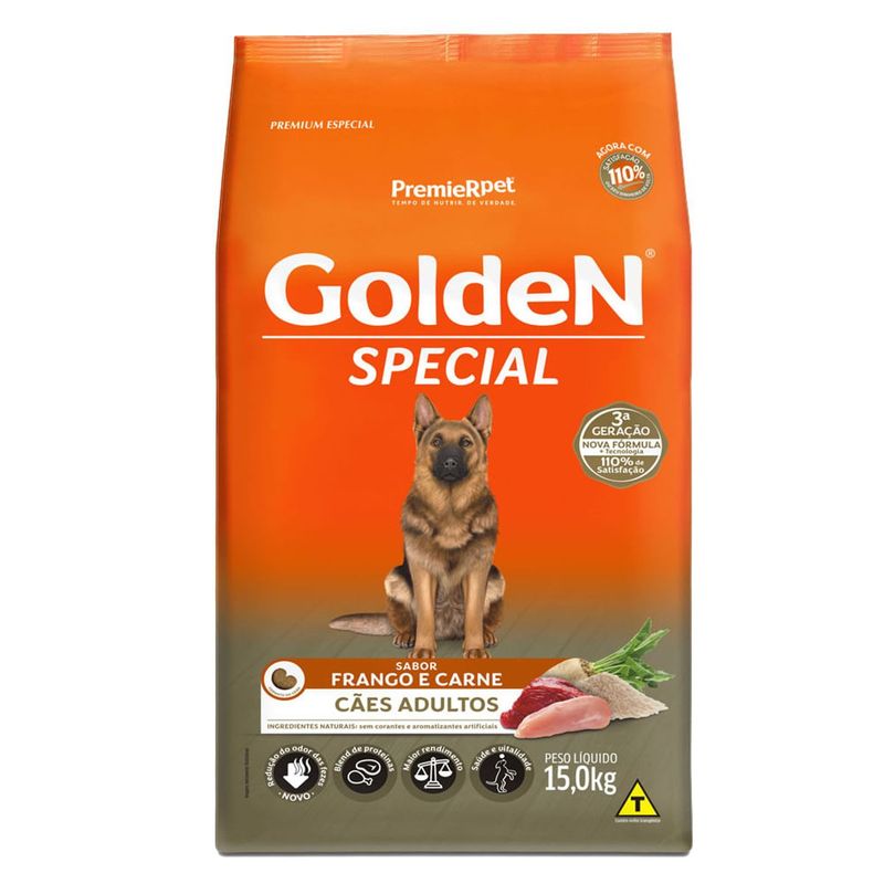 Ra  o Seca Golden Special para C es Adultos Frango e Carne 15kg 0