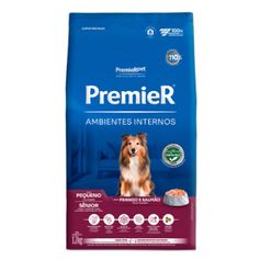 Ração Seca Premier Ambientes Internos Sênior para Cães Idosos Porte Pequeno Frango e Salmão 12kg