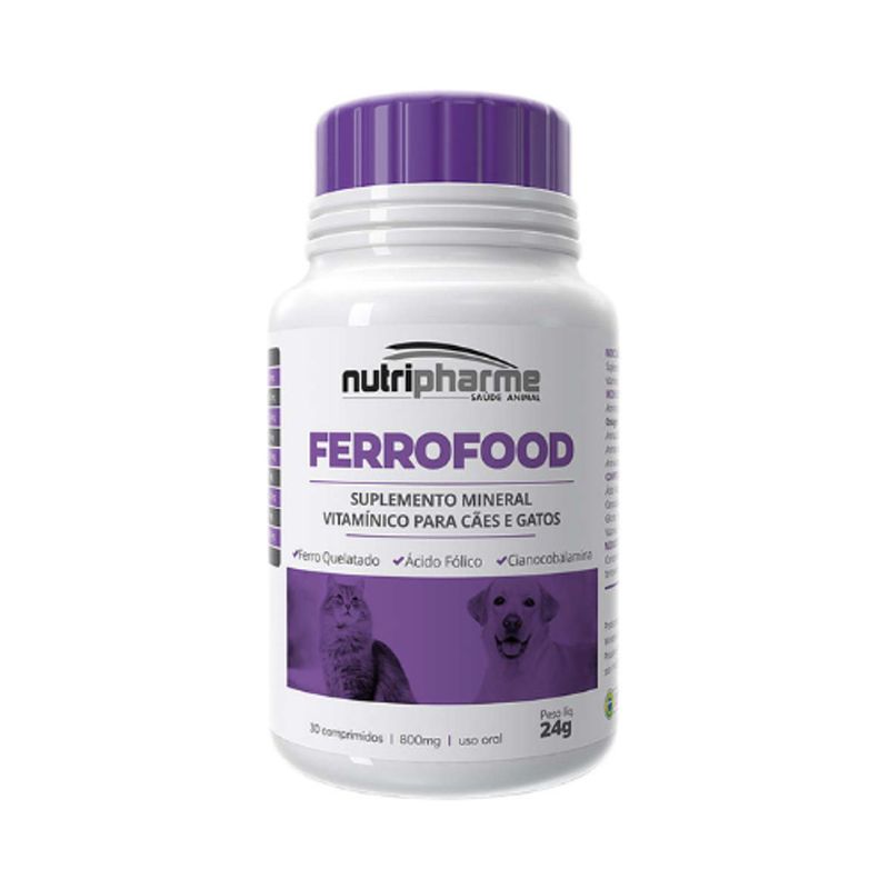 Suplemento Nutripharme Ferrofood para C es e Gatos - Cont m 30 comprimidos 0