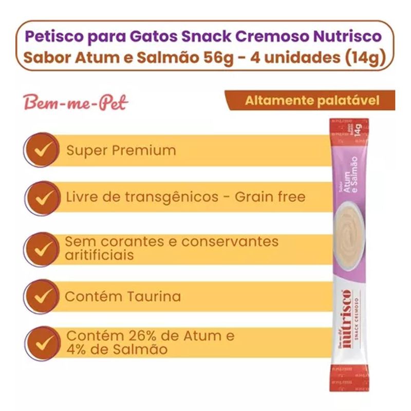 Petisco Nutrisco para Gatos Adultos Atum e Salm o - Pacote com 04 unidades de 14g cada 2