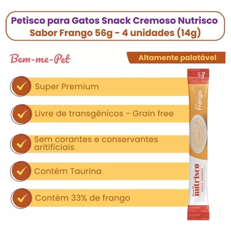 Petisco Nutrisco para Gatos Adultos Frango - Pacote com 04 unidades de 14g cada 2
