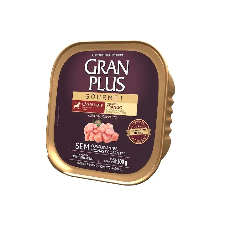 racao-umida-granplus-gourmet-pate-para-caes-filhotes-frango-300g-0 jpg
