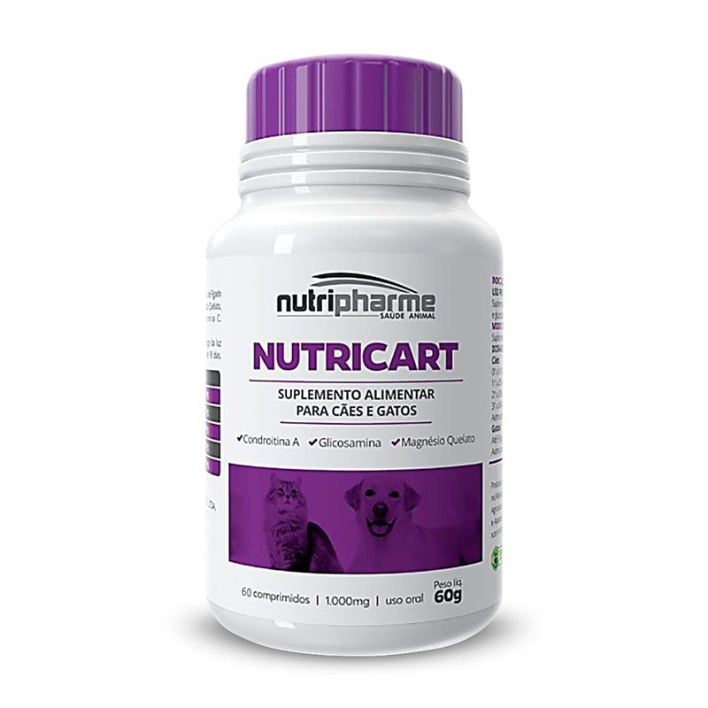 Suplemento Nutripharme Nutricart 1000mg para C es e Gatos - Cont m 60 comprimidos 0