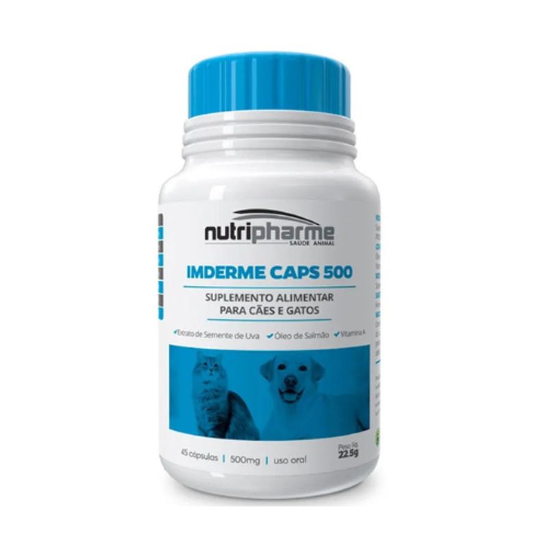 Suplemento Nutripharme Imderme Caps 500 para C es e Gatos - Cont m 45 comprimidos 0