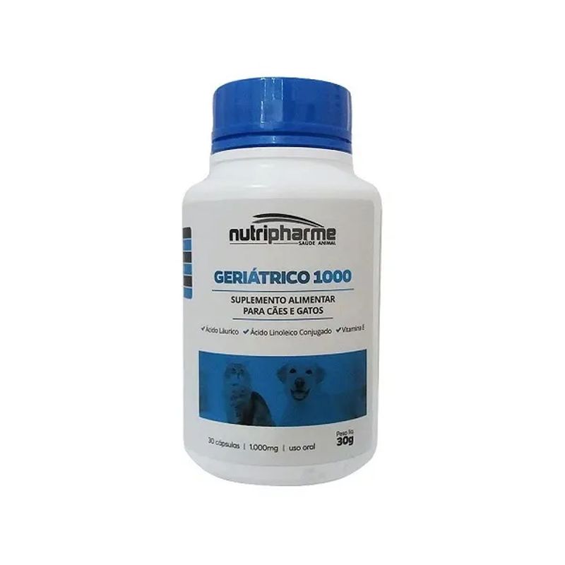 Suplemento Nutripharme Geri trico 1000mg para C es e Gatos - Cont m 30 comprimidos 0