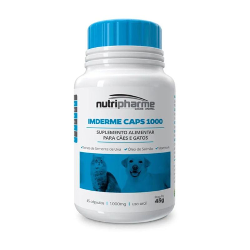 Suplemento Nutripharme Imderme Caps 1000 para C es e Gatos - Cont m 45 comprimidos 0