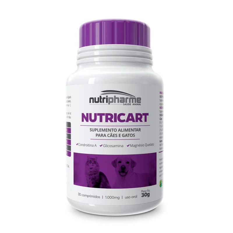 Suplemento Nutripharme Nutricart 1000mg para C es e Gatos - Cont m 30 comprimidos 0