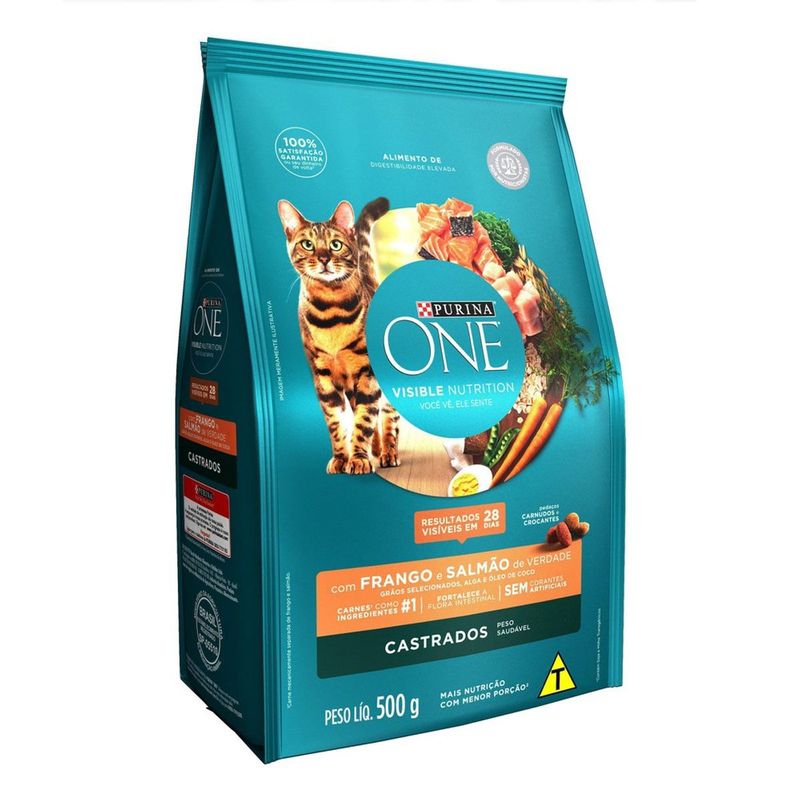 Ra  o Seca One Visible Nutrition para Gatos Castrados Frango e Salm o 500g 1