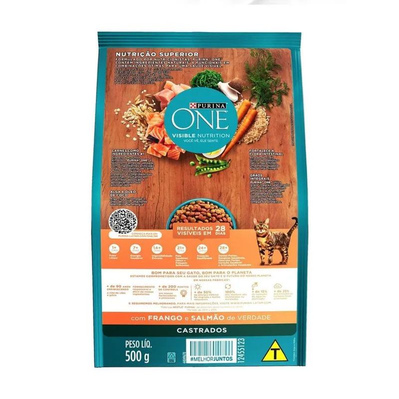 Ra  o Seca One Visible Nutrition para Gatos Castrados Frango e Salm o 500g 2