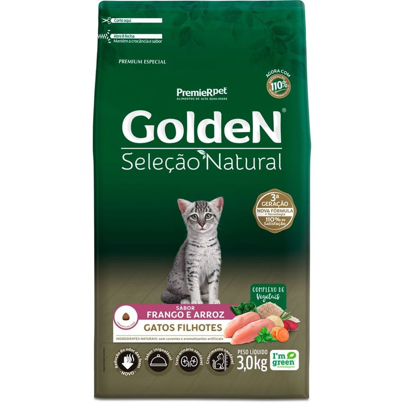 Ra  o Seca Golden Sele  o Natural para Gatos Filhotes Frango 3kg 0
