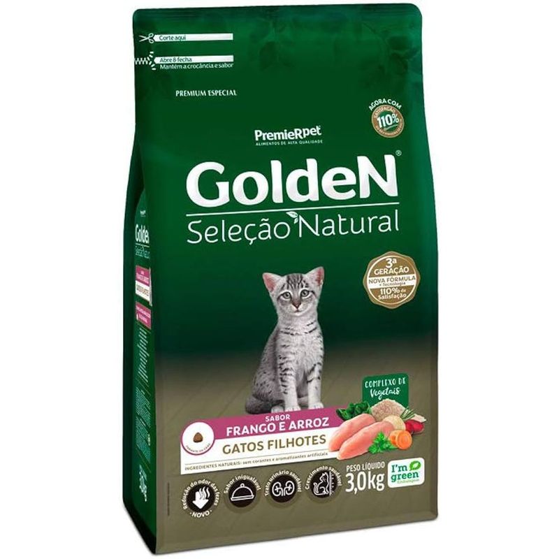 Ra  o Seca Golden Sele  o Natural para Gatos Filhotes Frango 3kg 1