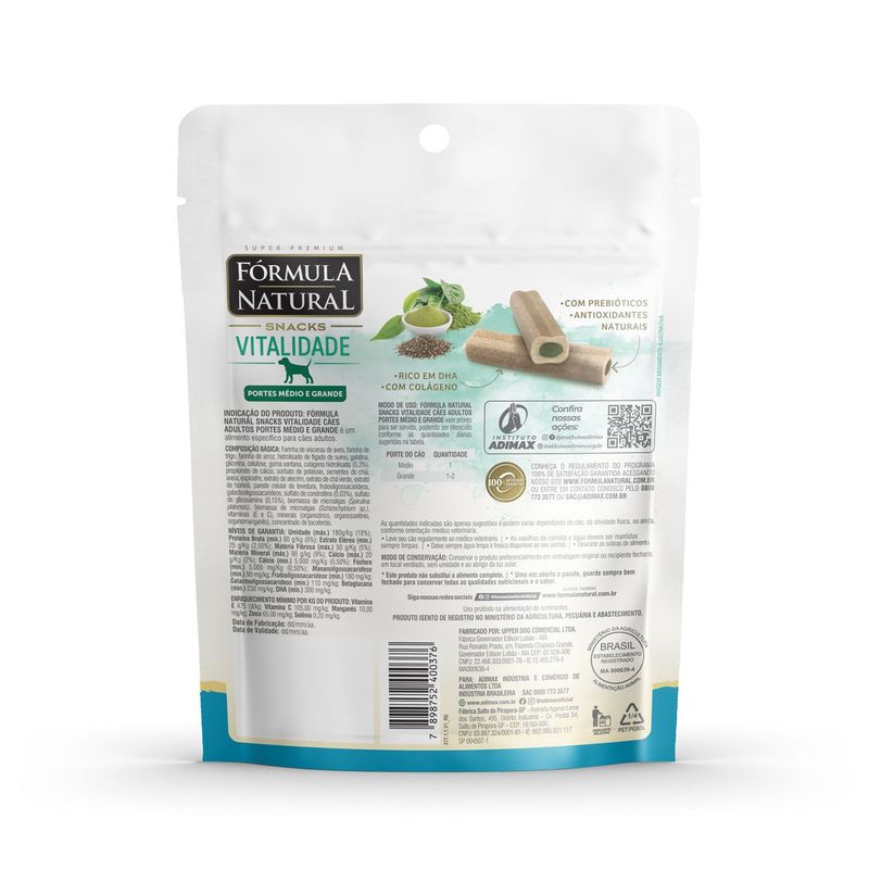 Petisco F rmula Natural Vitalidade para C es Adultos Porte M dio e Grande 120g 1