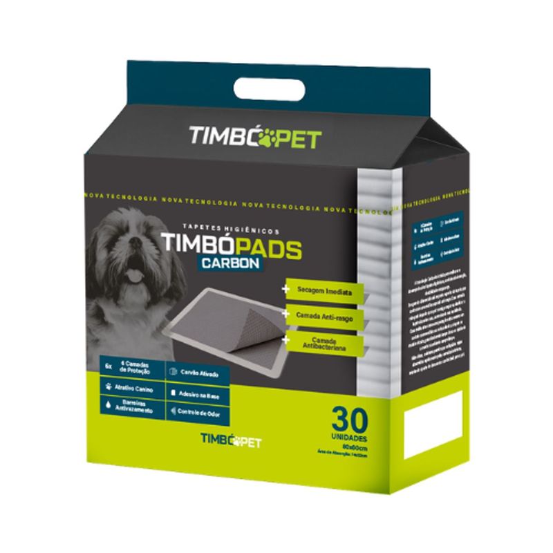 Tapete Higi nico Timb Pet Timbo Pads Carbon para C es 80x60cm - Cont m 30 unidades 0