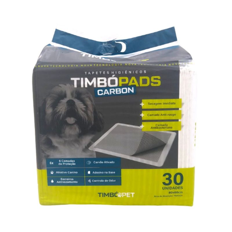 Tapete Higi nico Timb Pet Timbo Pads Carbon para C es 80x60cm - Cont m 30 unidades 1