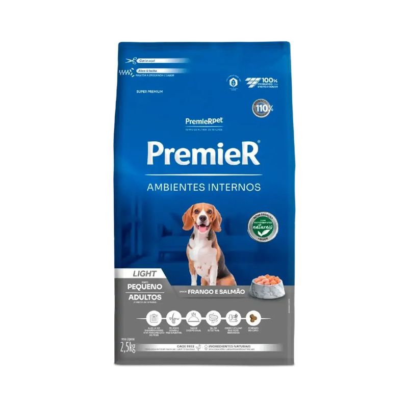 Ra  o Seca Premier Ambientes Internos Light para C es Adultos Frango e Salm o 2 5kg 0
