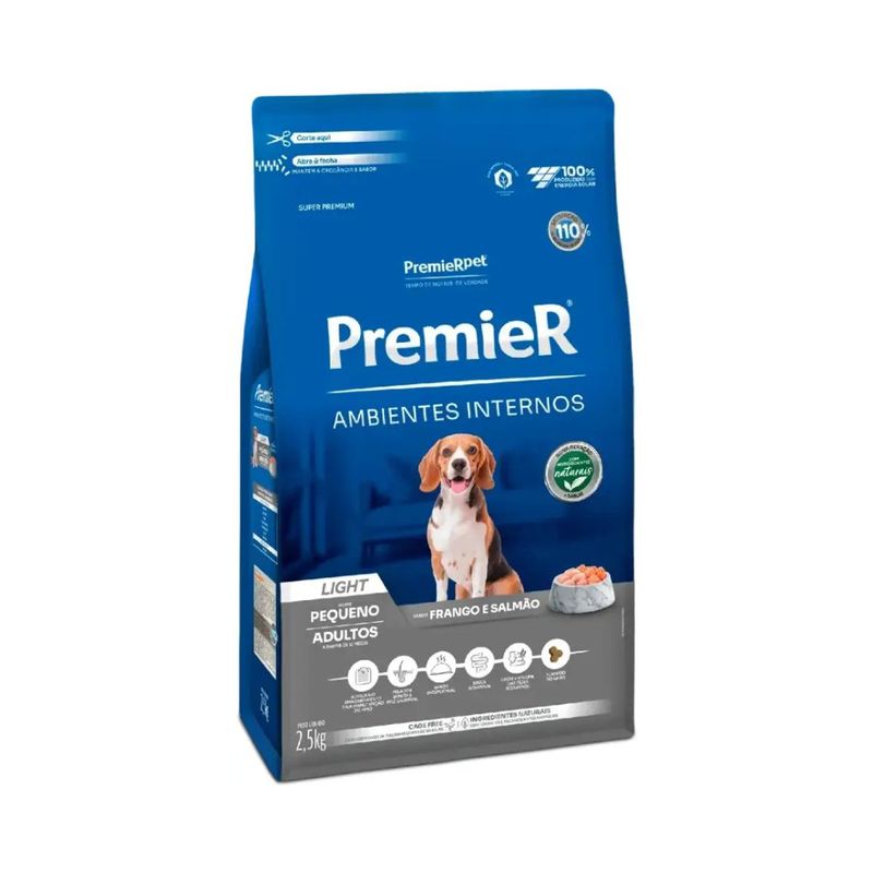 Ra  o Seca Premier Ambientes Internos Light para C es Adultos Frango e Salm o 2 5kg 1