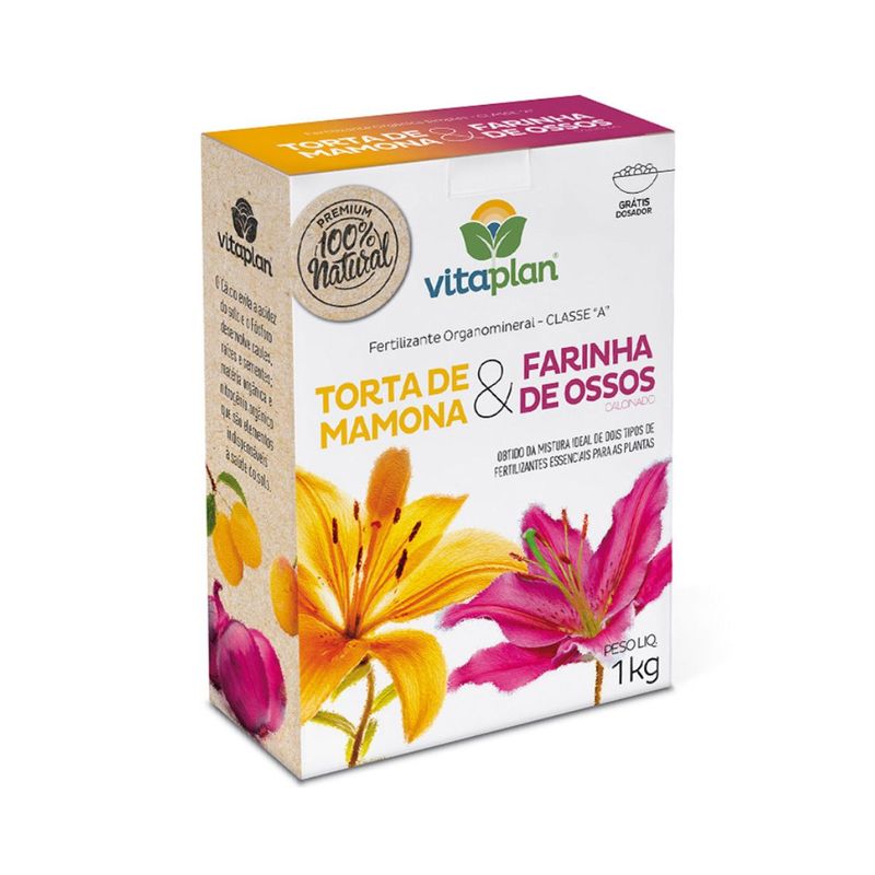 Fertilizante Nutriplan Vitaplan Torta de Mamona e Farinha de Ossos para Jardins e Plantas 1kg 0