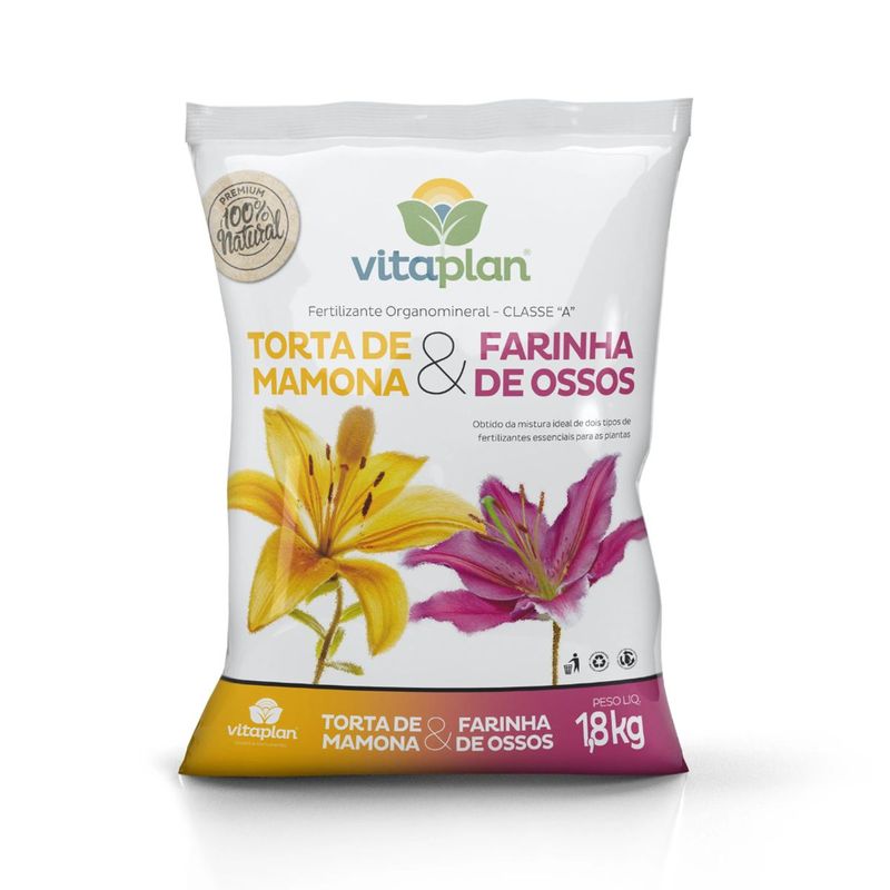 Fertilizante Nutriplan Vitaplan Torta de Mamona e Farinha de Ossos para Jardins e Plantas 1 8kg 0