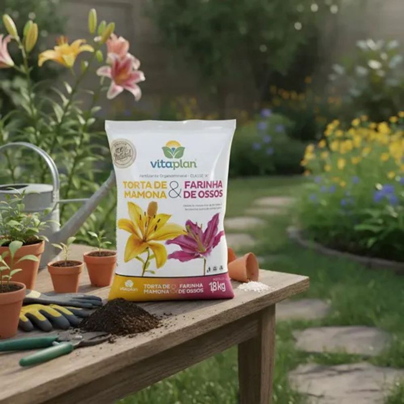 Fertilizante Nutriplan Vitaplan Torta de Mamona e Farinha de Ossos para Jardins e Plantas 1 8kg 1