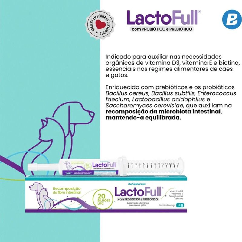 Suplemento Botupharma Lactofull para C es e Gatos 14g - Cont m 1 seringa 2