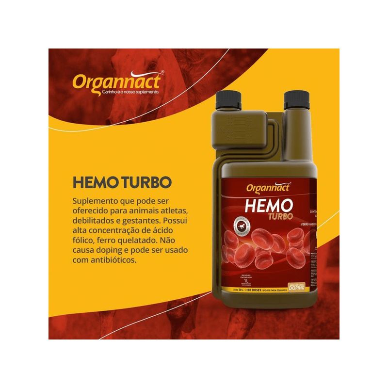 Suplemento Organnact Hemo Turbo para Equinos  Avestruzes  Pequenos Ruminantes e Su nos 1lt 4